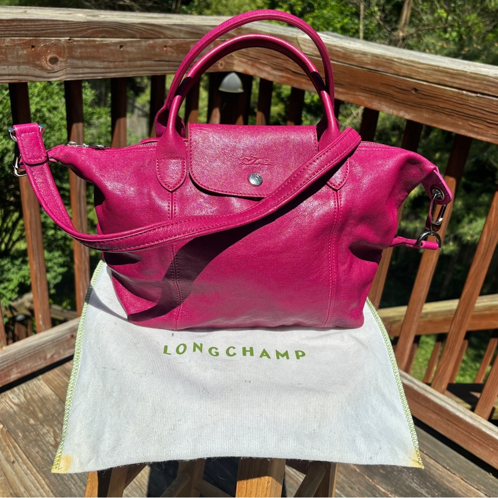 Longchamp Le Pliage Leather crossbody satchel bag